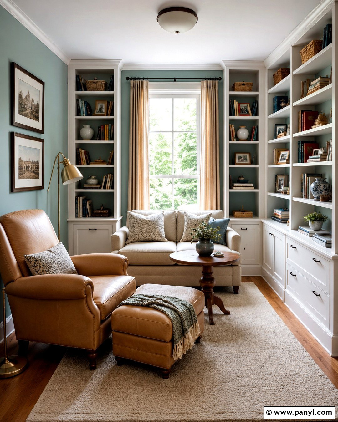 Light Turquoise Reading Room With Built-In Shelves - 20 Light Turquoise Wall Ideas