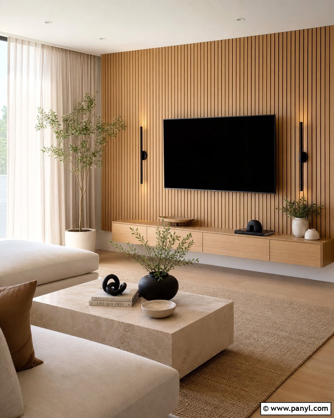 Light White Oak Slat Accent Wall - 25 Light Accent Wall Ideas