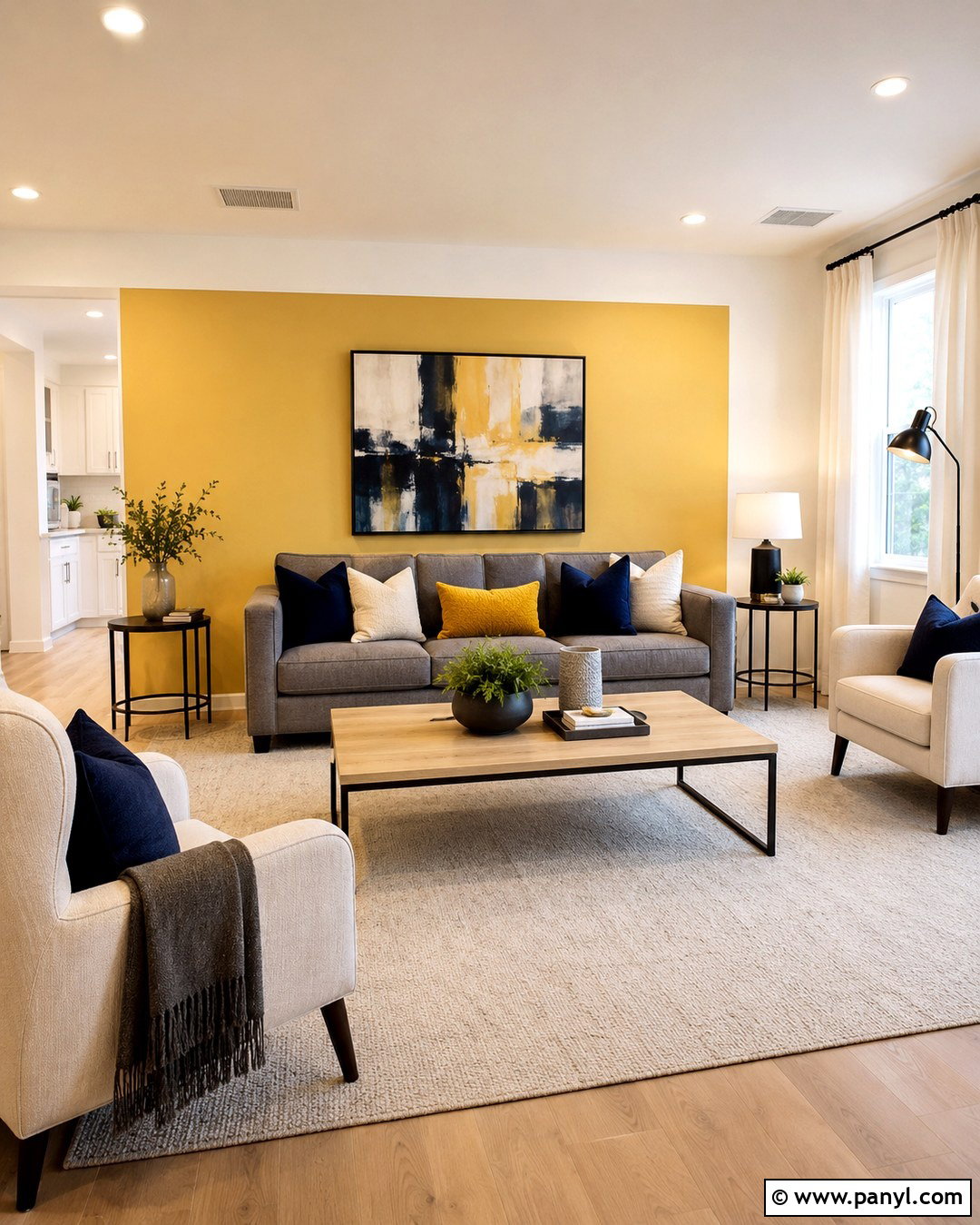 Light Yellow Accent Wall With Gray Sofa - 20 Light Yellow Accent Wall Ideas