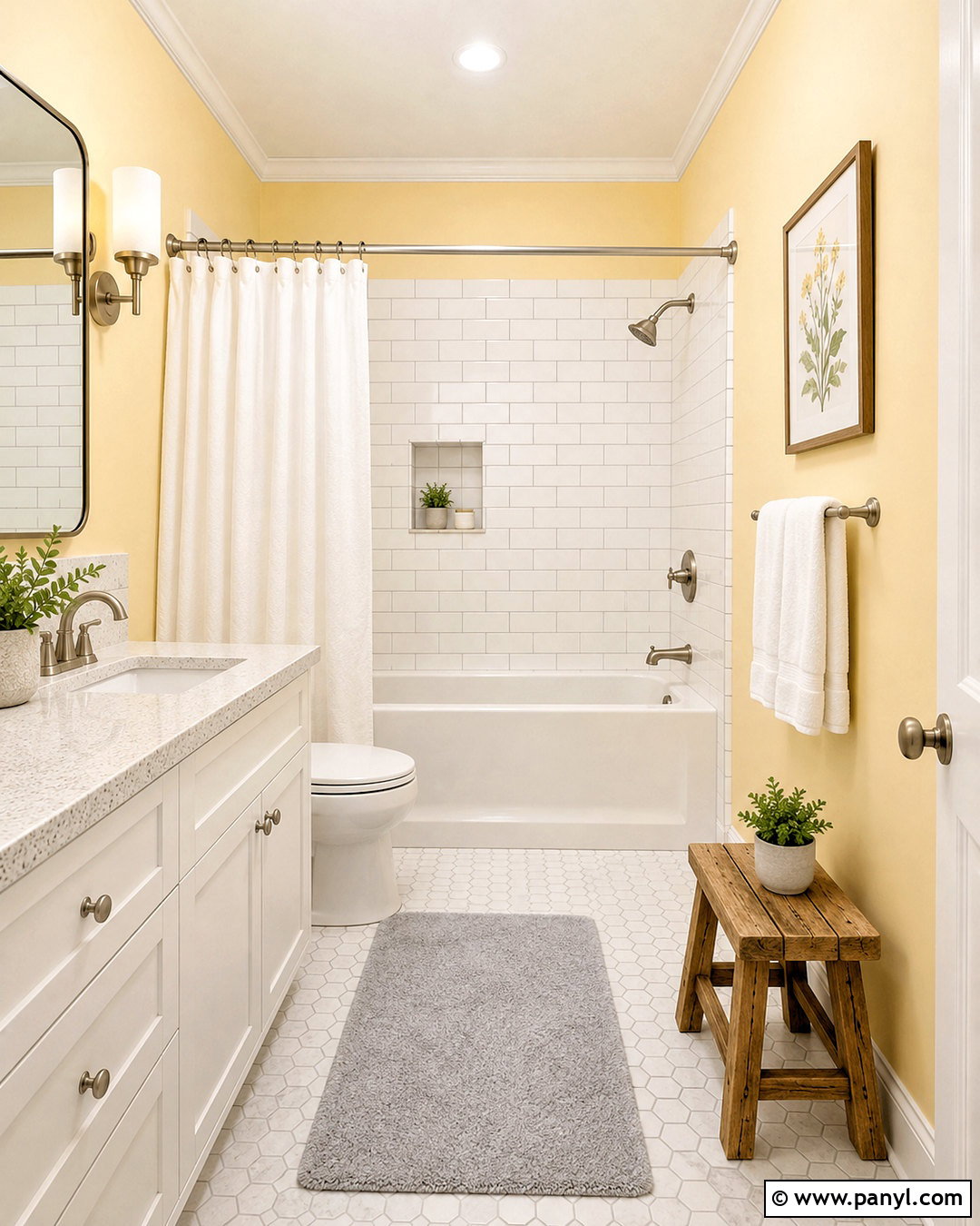 Light Yellow Bathroom With White Tile - 40 light yellow walls