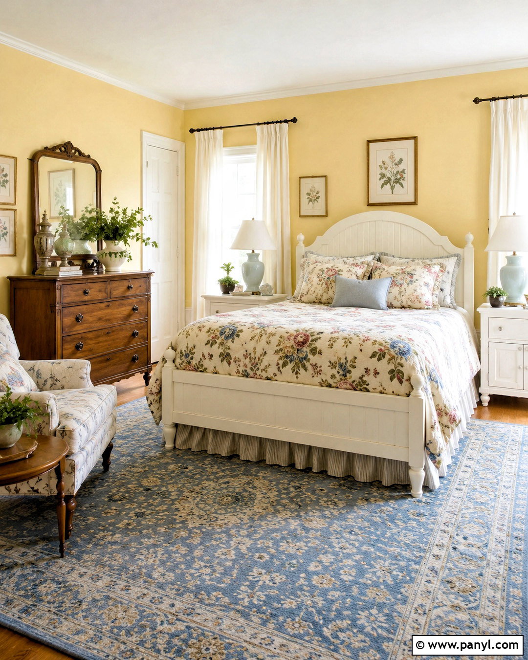 Light Yellow Bedroom With Floral Bedding - 40 light yellow walls