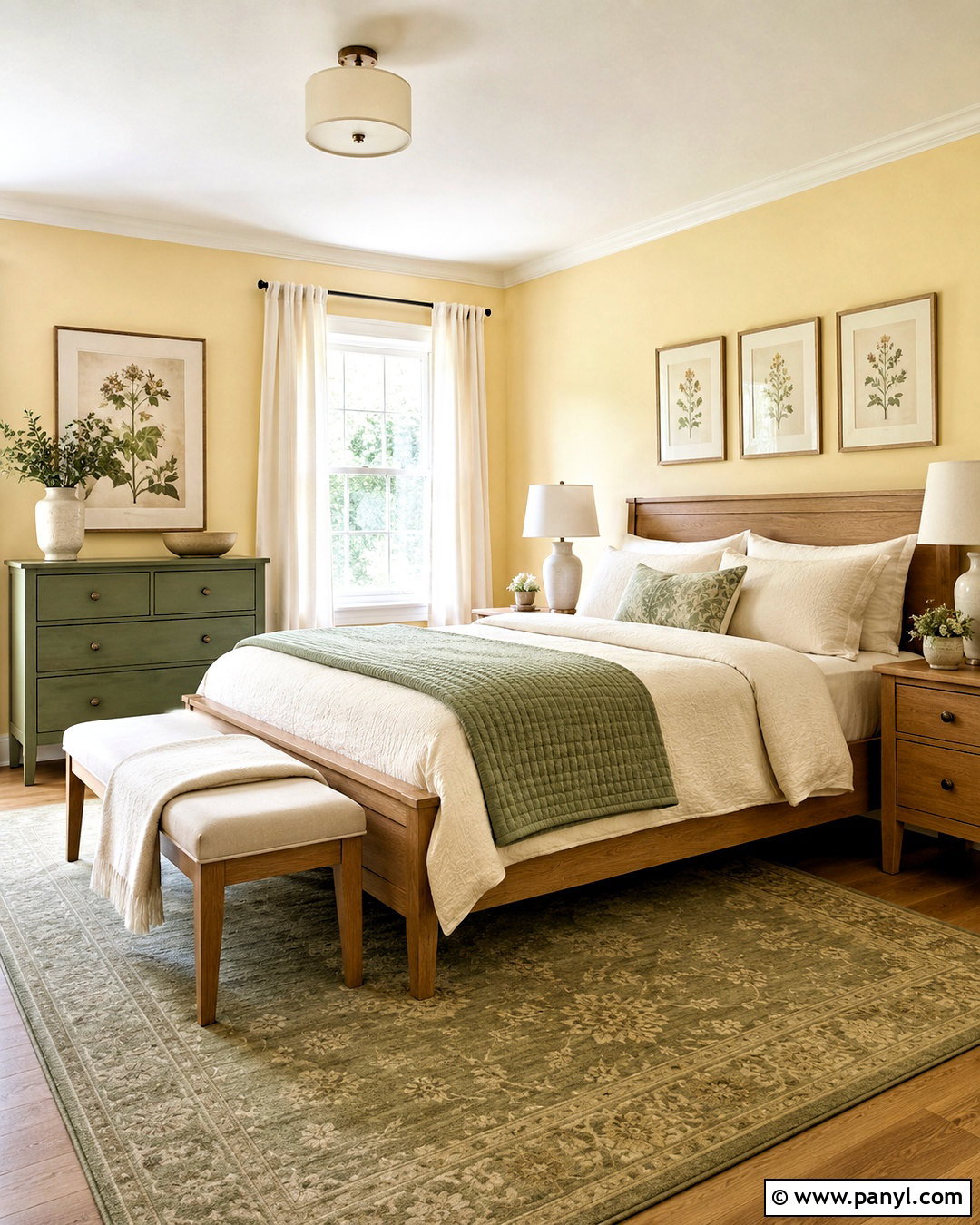 Light Yellow Bedroom With Sage Green Decor - 20 light yellow room ideas