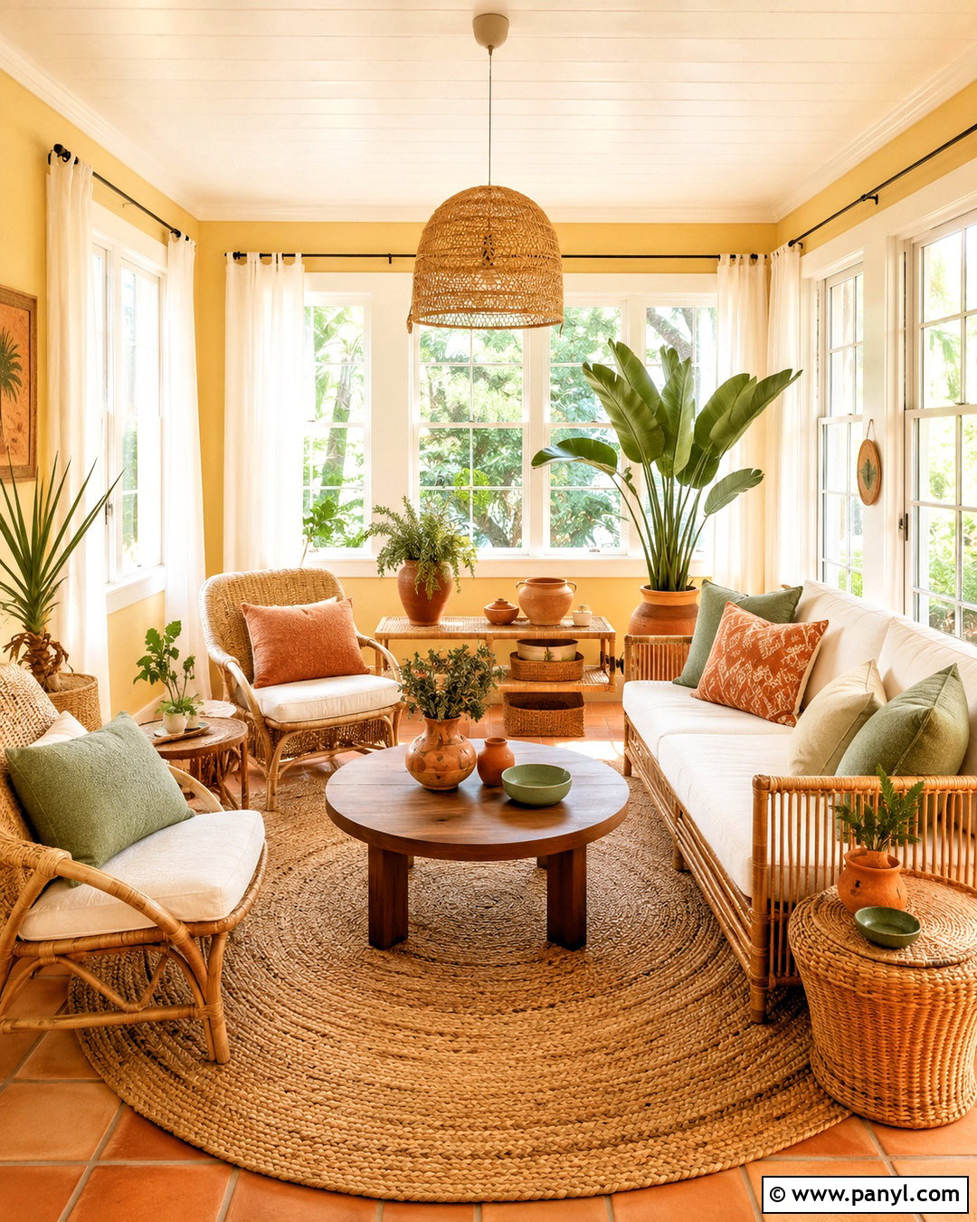 Light Yellow Boho Sunroom - 20 light yellow room ideas