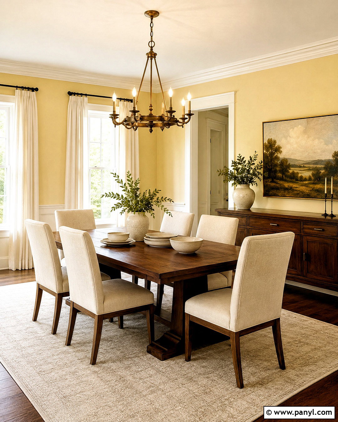 Light Yellow Dining Room With Wood Table - 40 light yellow walls