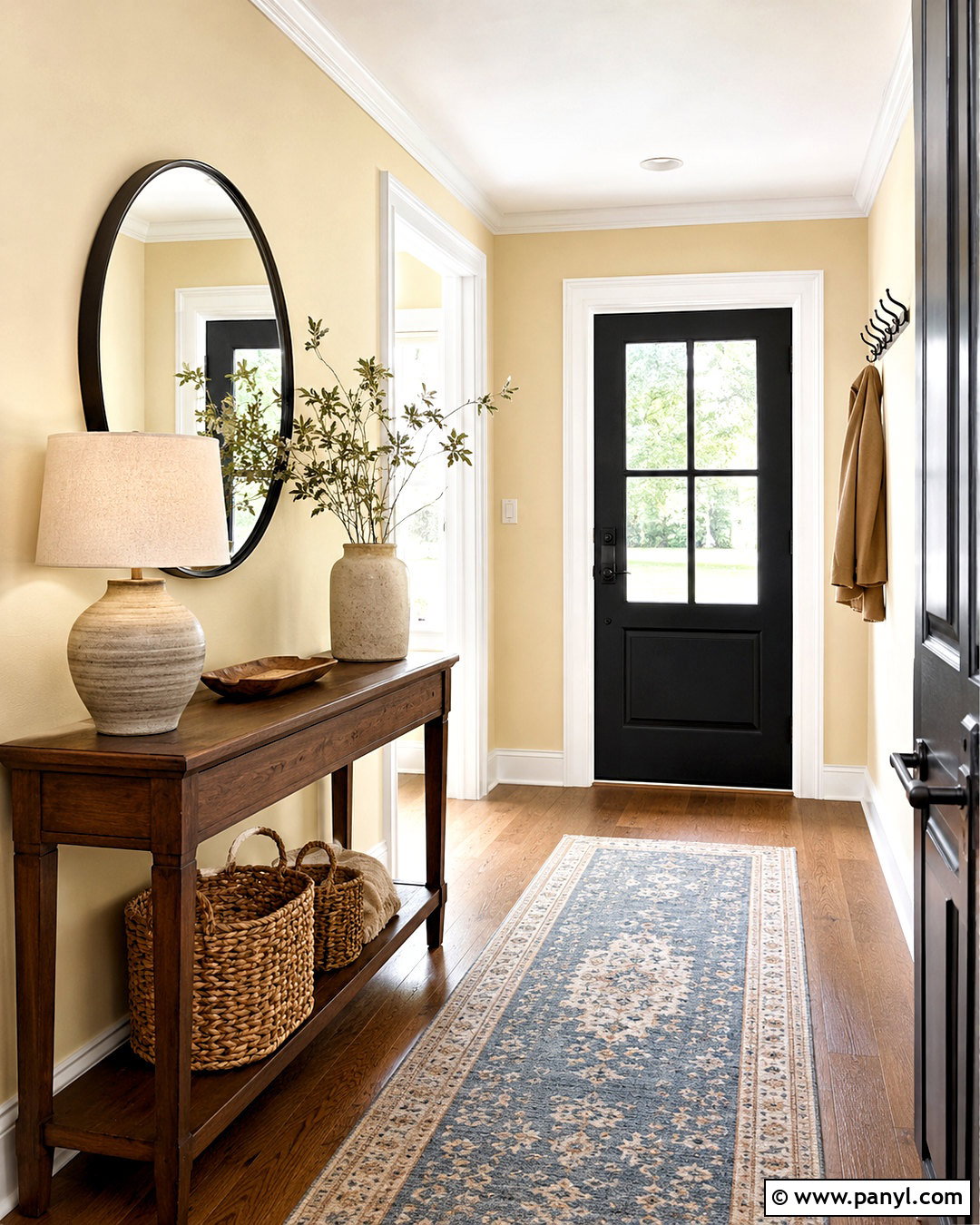 Light Yellow Entryway With Wood Console - 40 light yellow walls