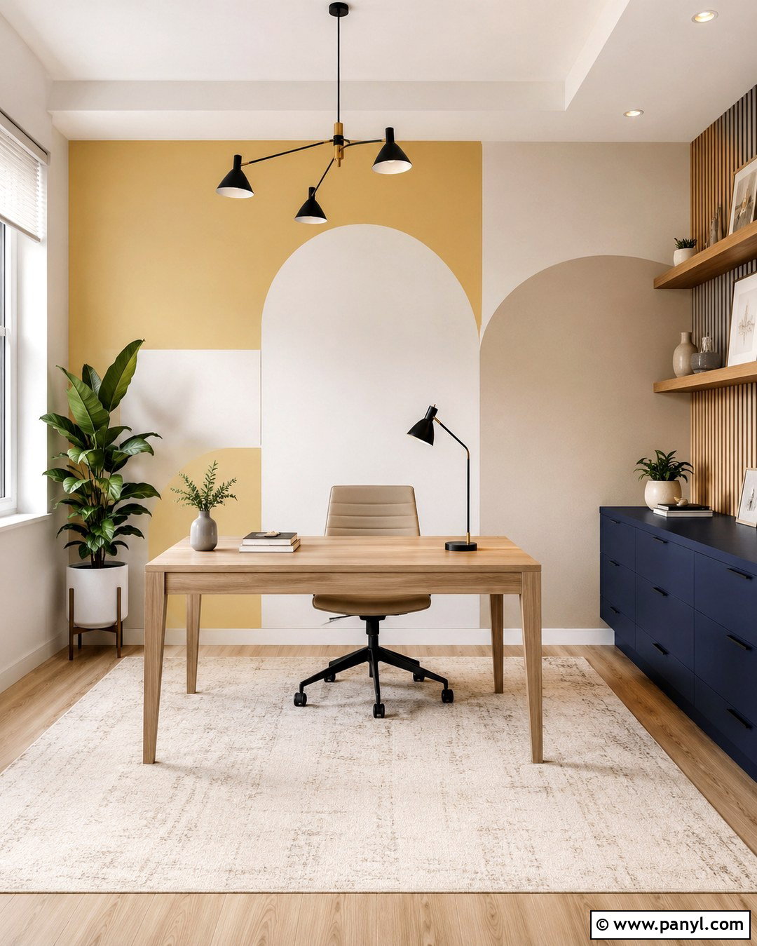 Light Yellow Geometric Accent Wall - 20 Light Yellow Accent Wall Ideas