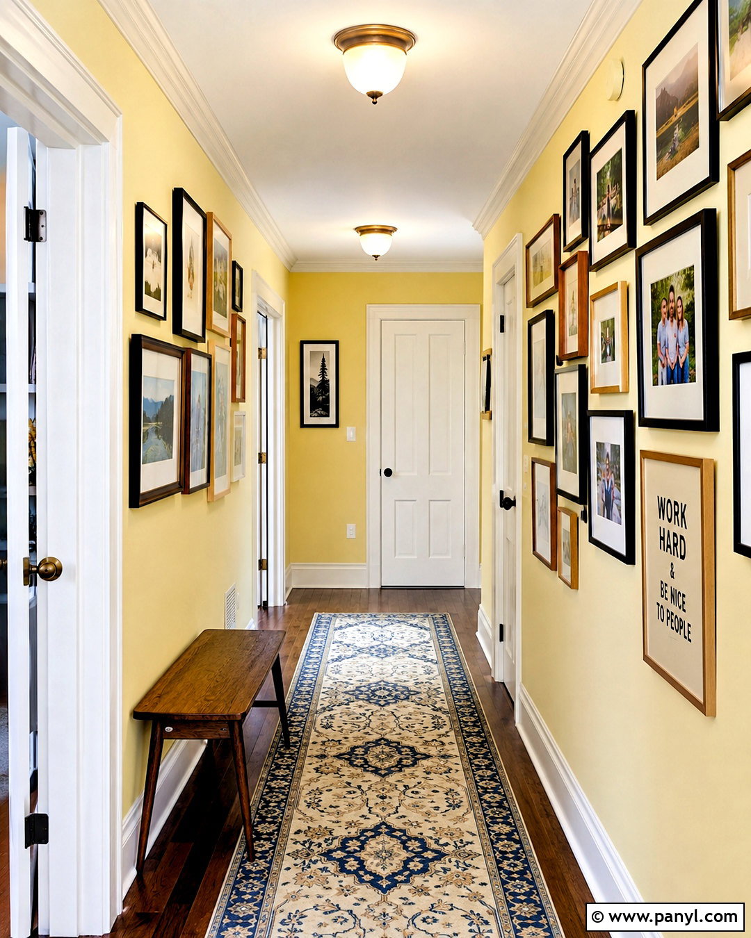 Light Yellow Hallway With Gallery Wall - 40 light yellow walls