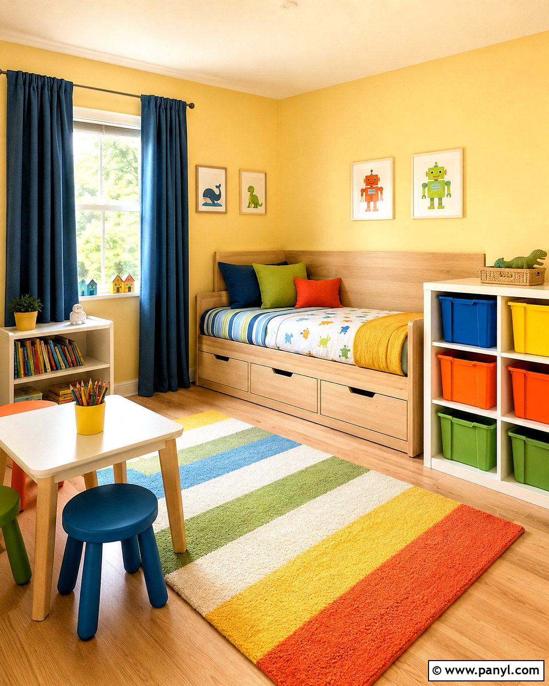 Light Yellow Kids Room With Colorful Storage - 20 light yellow room ideas