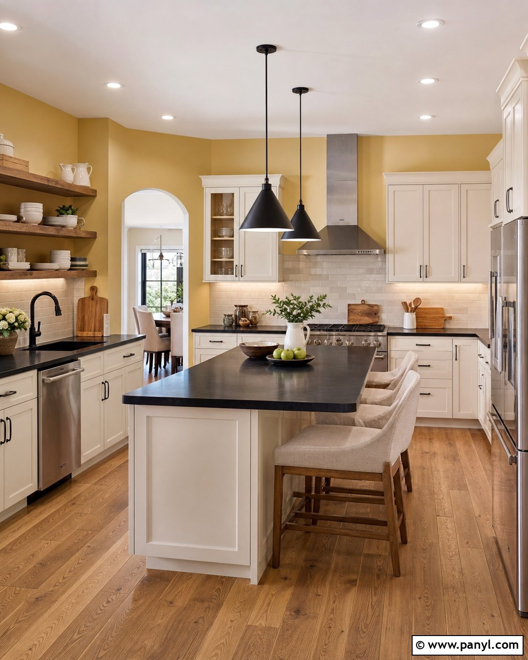 Light Yellow Kitchen Walls With Black Countertops - 35 Light Yellow Kitchen Walls