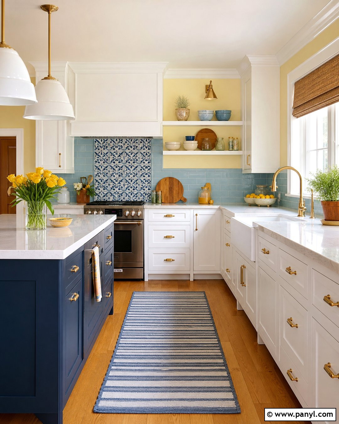 Light Yellow Kitchen Walls With Blue Tile Backsplash - 35 Light Yellow Kitchen Walls