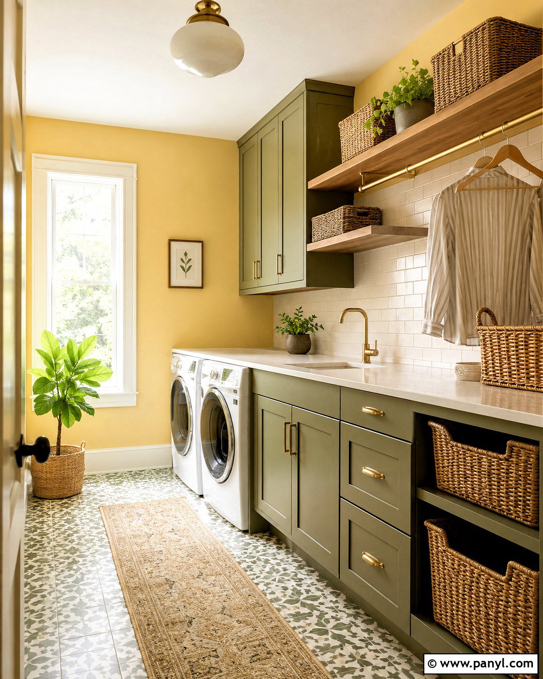 Light Yellow Laundry Room With Green Cabinets - 20 light yellow room ideas