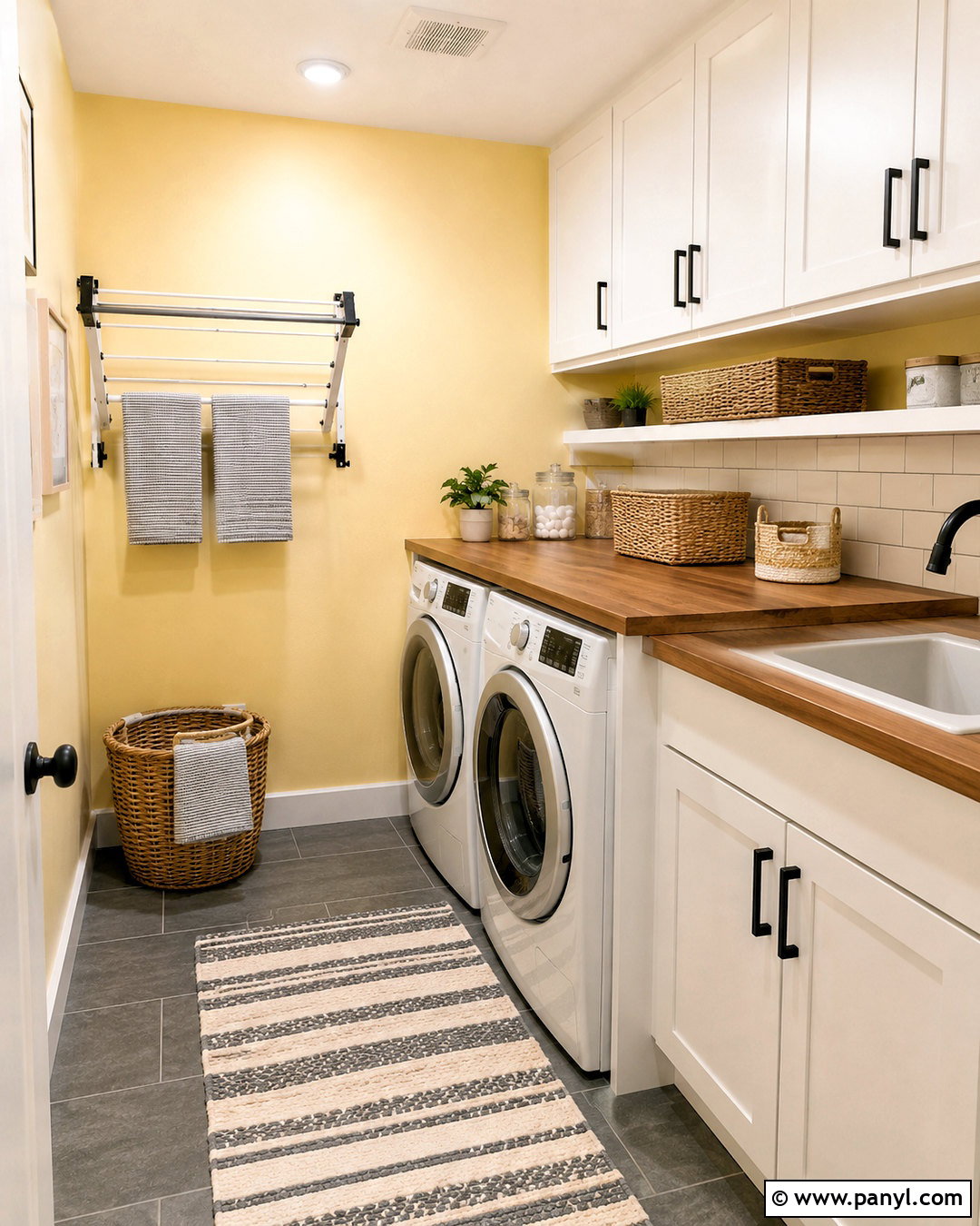 Light Yellow Laundry Room With White Cabinets - 40 light yellow walls