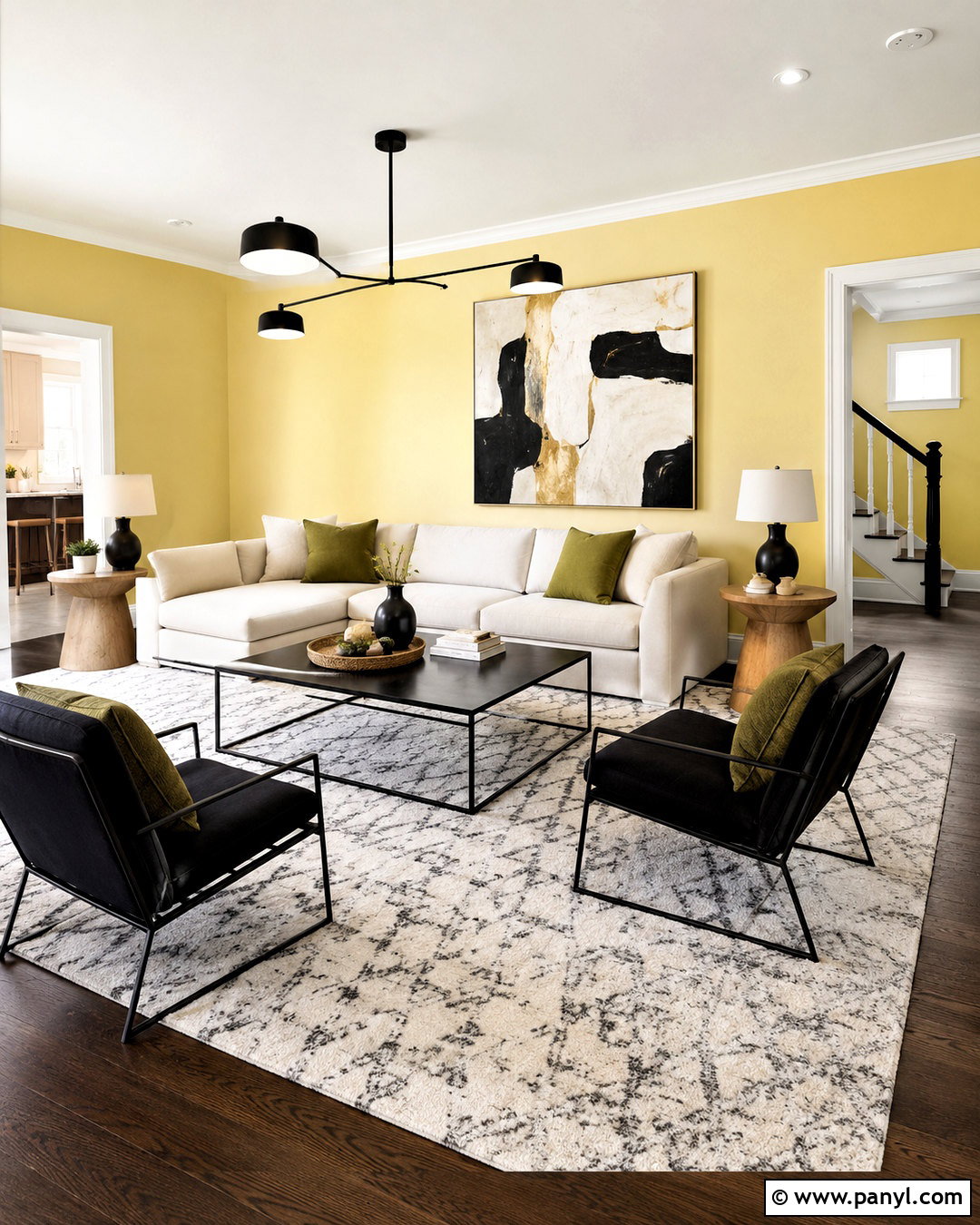 Light Yellow Living Room With Black Accents - 40 light yellow walls