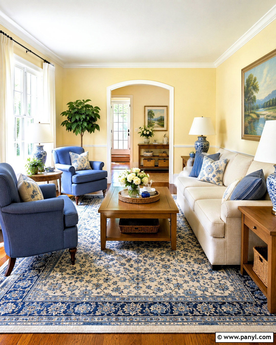 Light Yellow Living Room With Blue Accents - 20 light yellow living room ideas