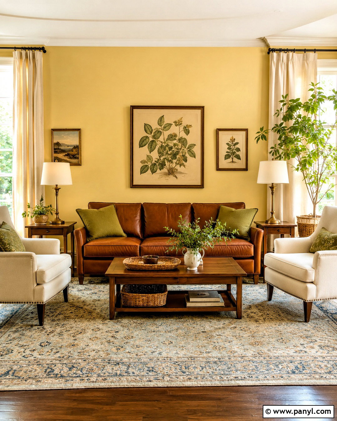 Light Yellow Living Room With Brown Leather - 40 light yellow walls