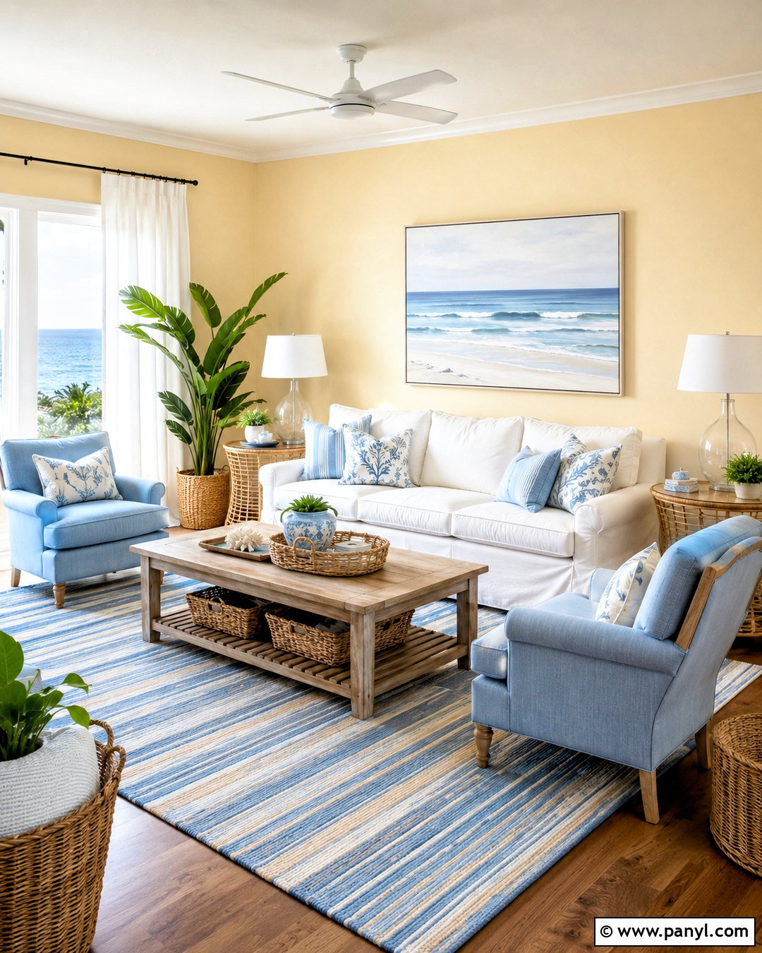 Light Yellow Living Room With Coastal Decor - 20 light yellow living room ideas