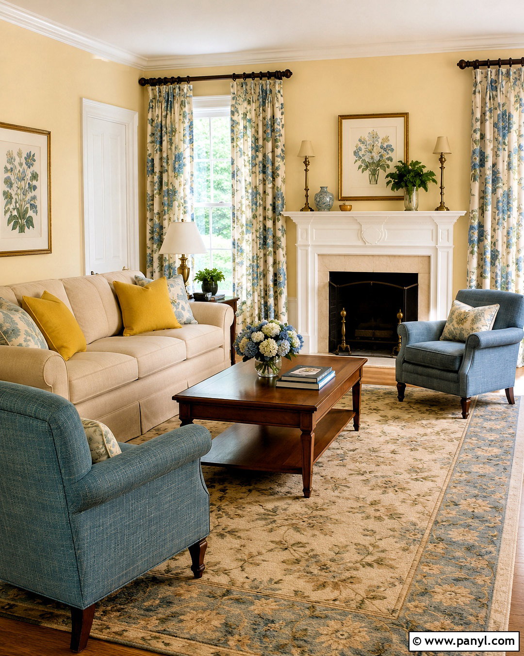 Light Yellow Living Room With Floral Curtains - 20 light yellow living room ideas