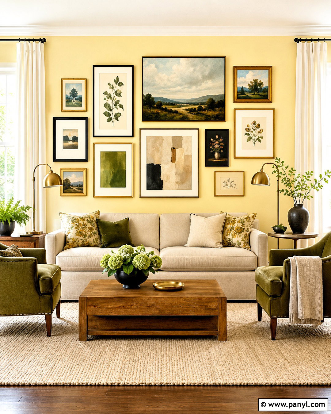 Light Yellow Living Room With a Gallery Wall - 20 light yellow living room ideas