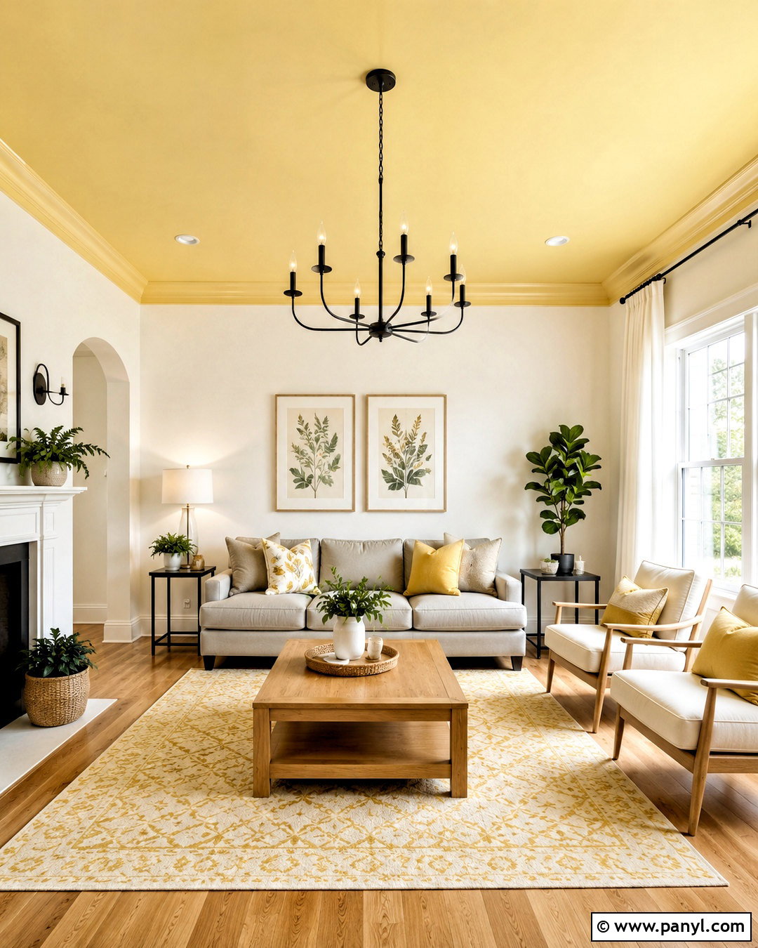 Light Yellow Living Room With a Yellow Ceiling - 20 light yellow living room ideas