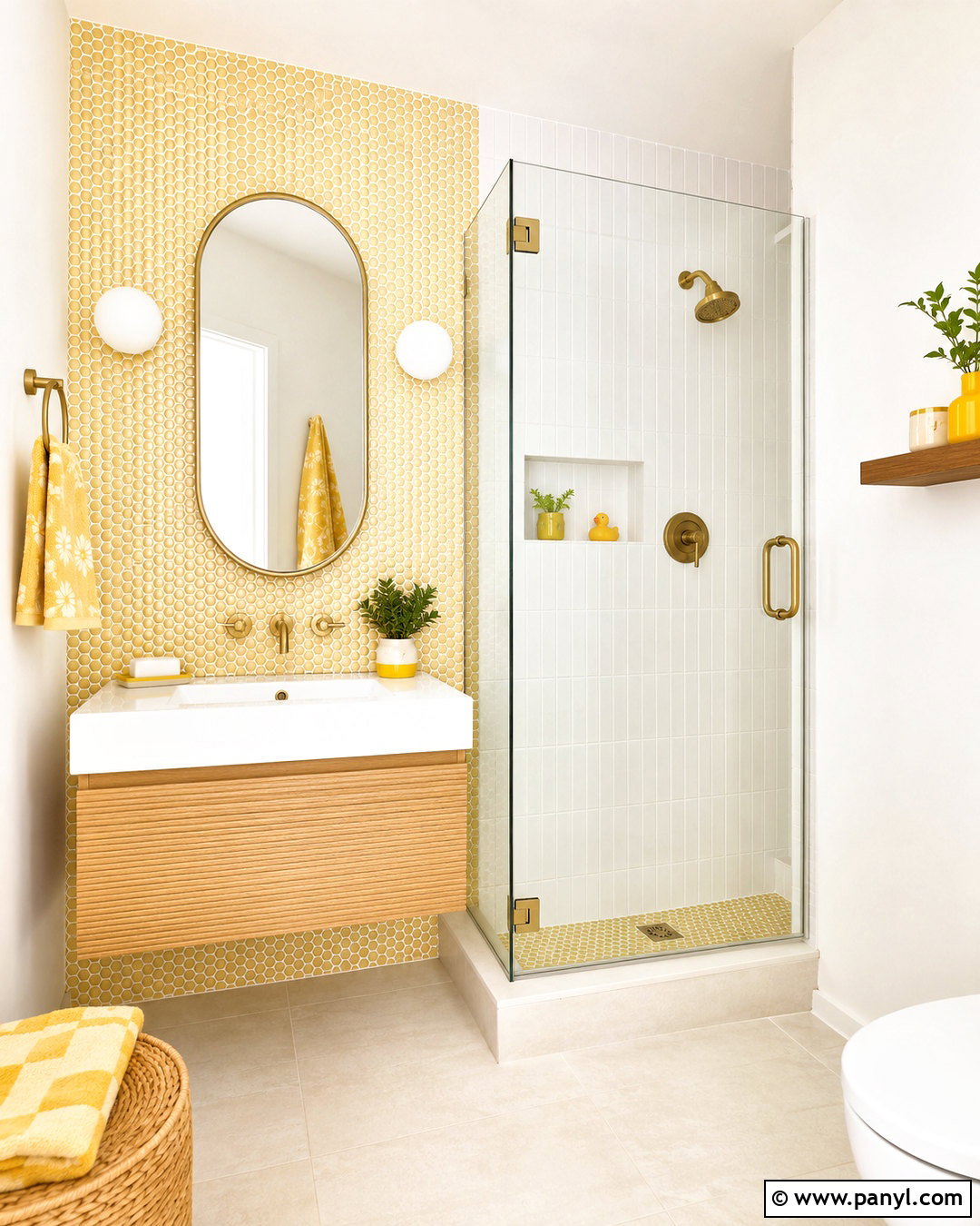 Light Yellow Penny Tile Bathroom - 20 light yellow bathroom ideas