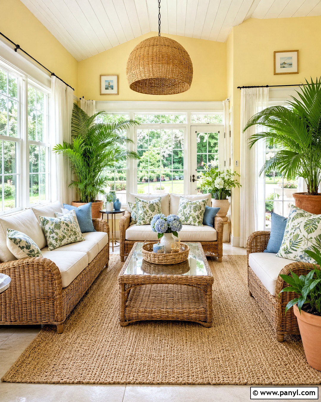 Light Yellow Sunroom With Wicker Furniture - 40 light yellow walls