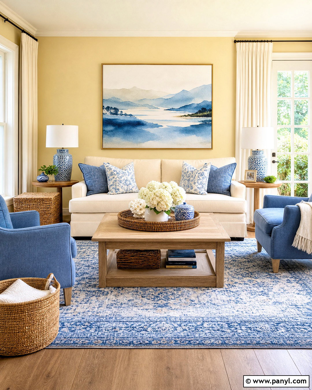 Light Yellow Walls With Blue Accents - 20 light yellow walls living room ideas