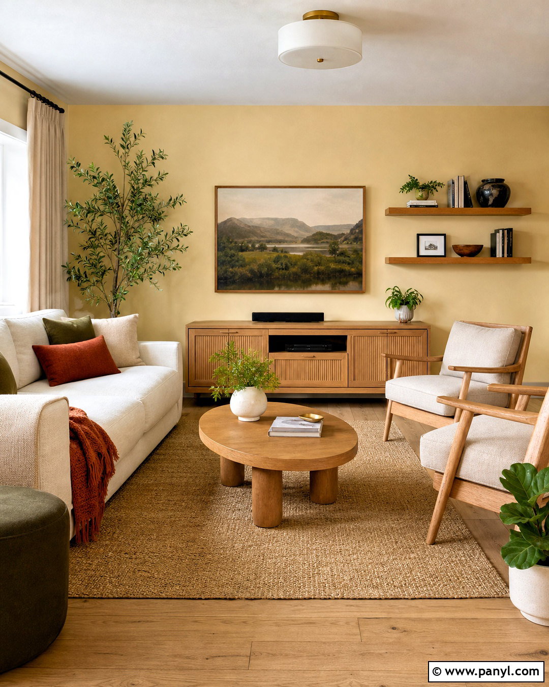 Light Yellow Walls With Natural Wood Furniture - 20 light yellow walls living room ideas