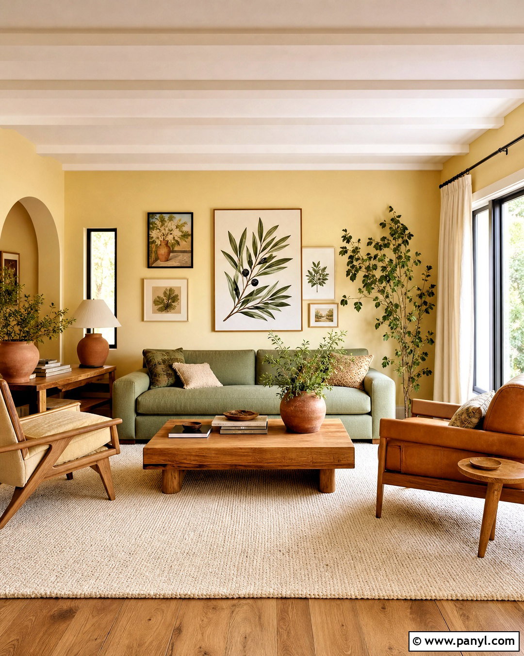 Light Yellow Walls With Sage Green Sofa - 20 light yellow walls living room ideas