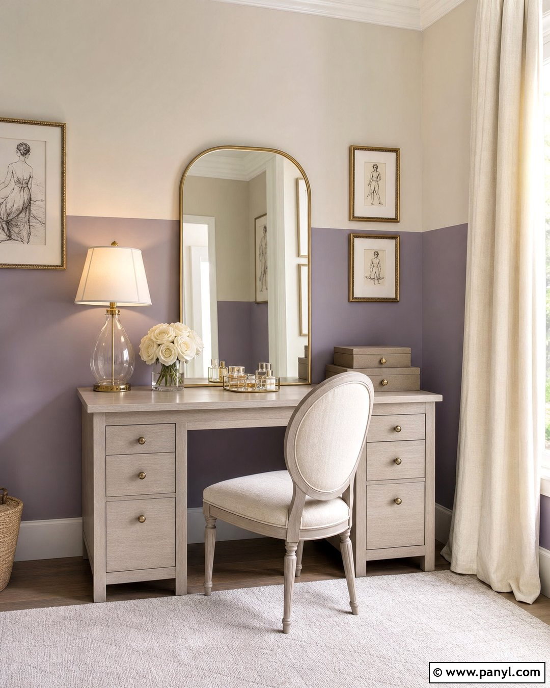 Lilac And Cream Half Painted Walls - 35 half and half painted walls