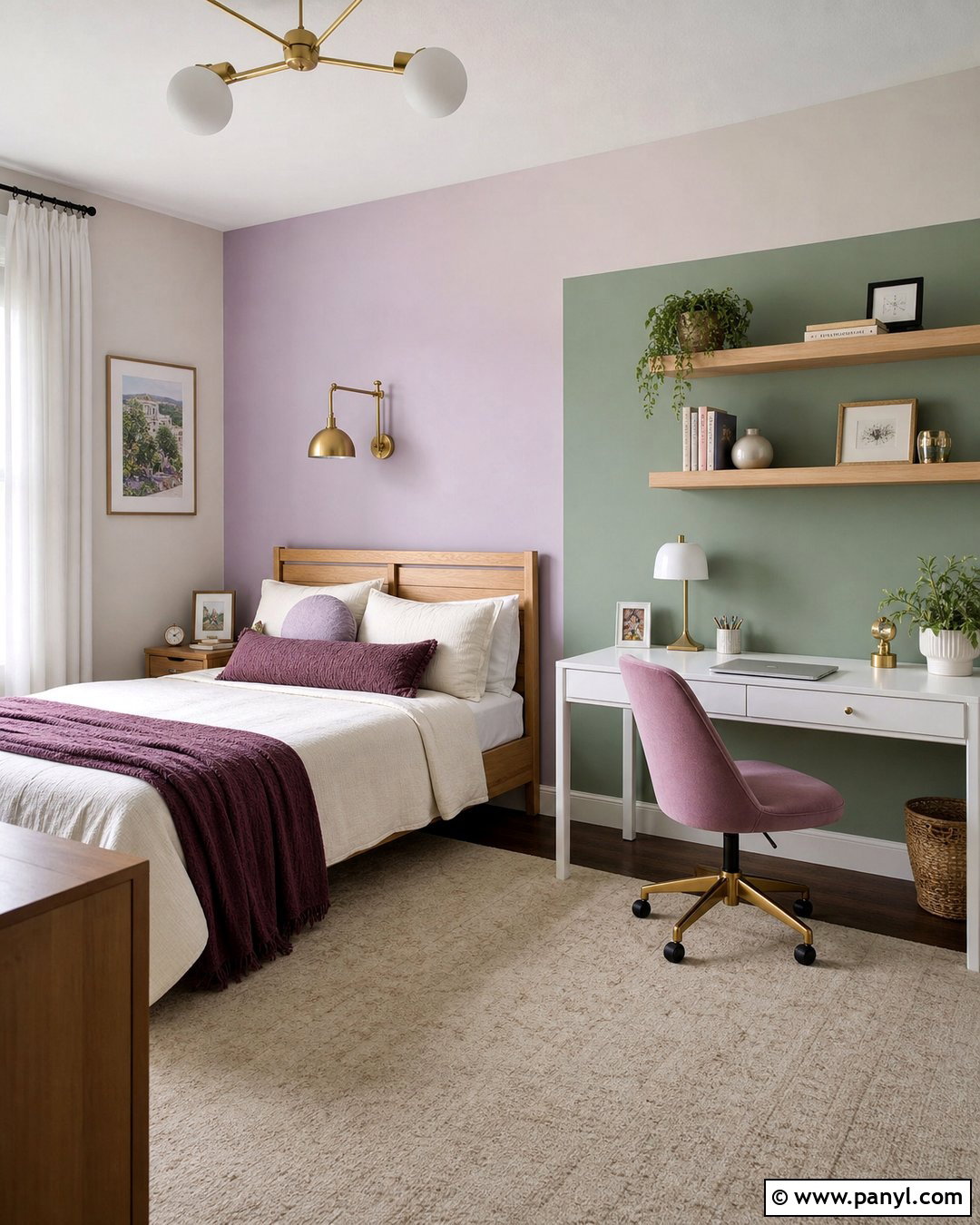 Lilac And Green Color Block Accent Wall - 25 Girls Room Paint Ideas Accent Walls