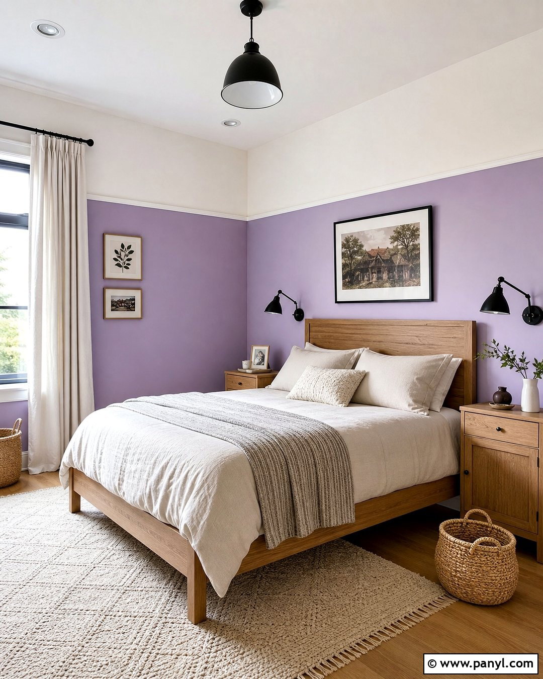 Lilac And White Two Tone Walls - 25 Purple Room Wall Ideas