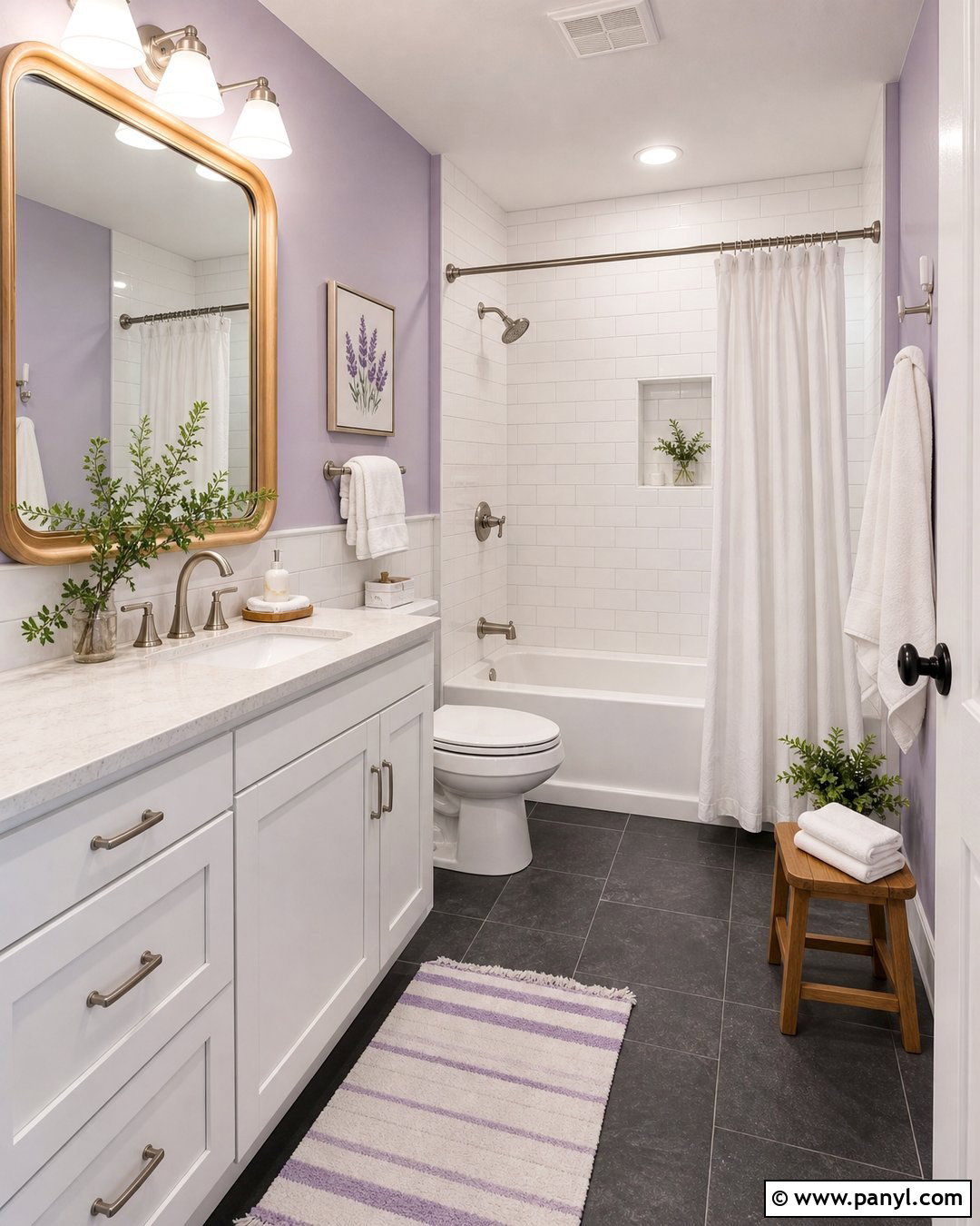 Lilac Bathroom Walls With White Tile - 35 lilac walls