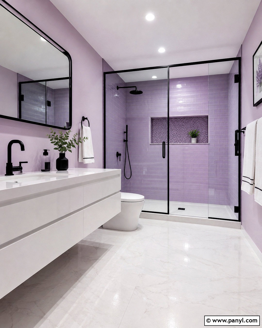 Lilac Bathroom With Black Accents - 20 lilac bathroom ideas