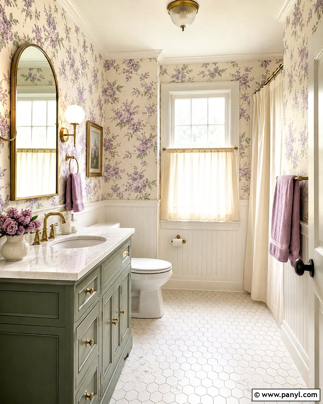 Lilac Bathroom With Floral Wallpaper - 20 lilac bathroom ideas