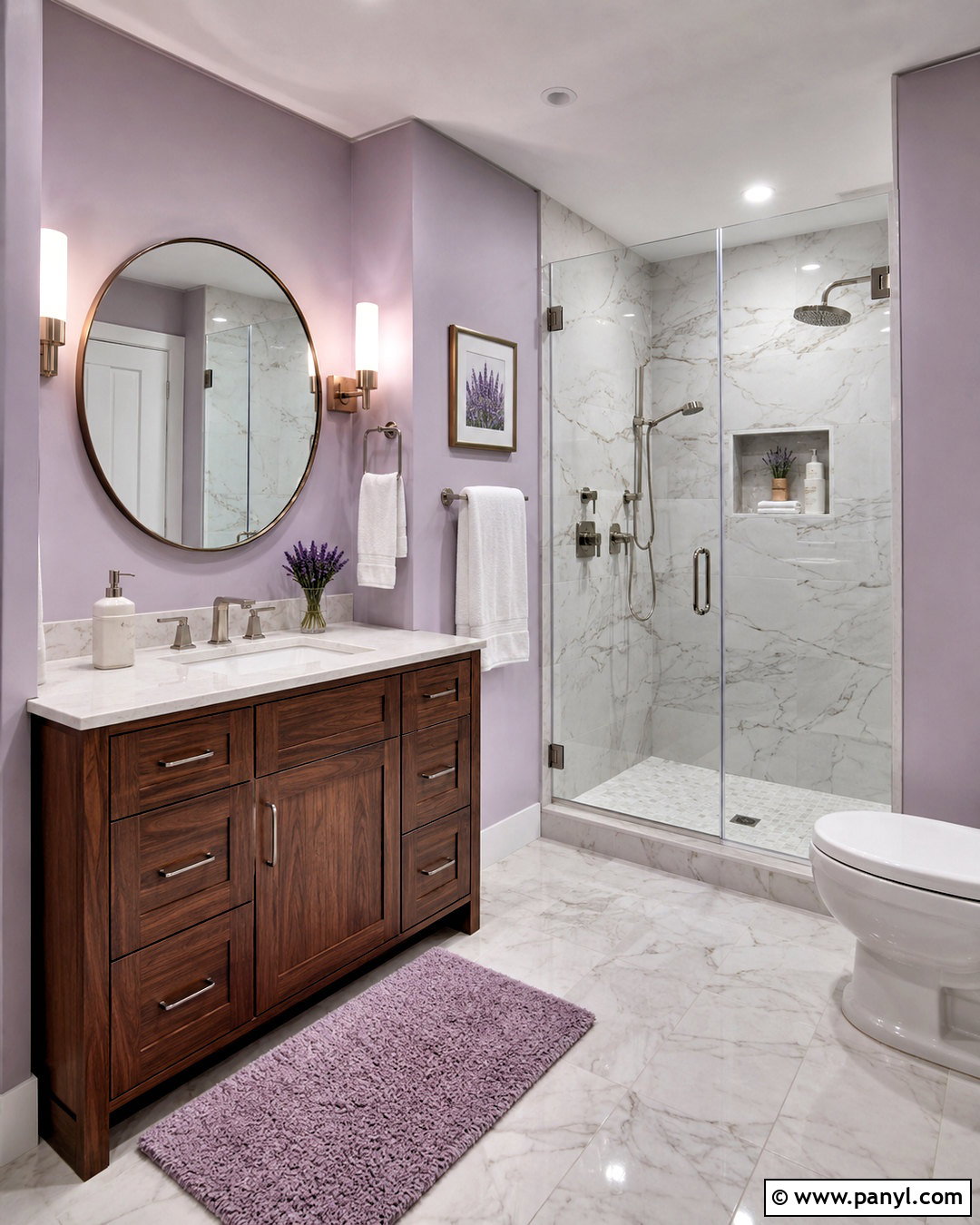 Lilac Bathroom With Marble Tile - 20 lilac bathroom ideas