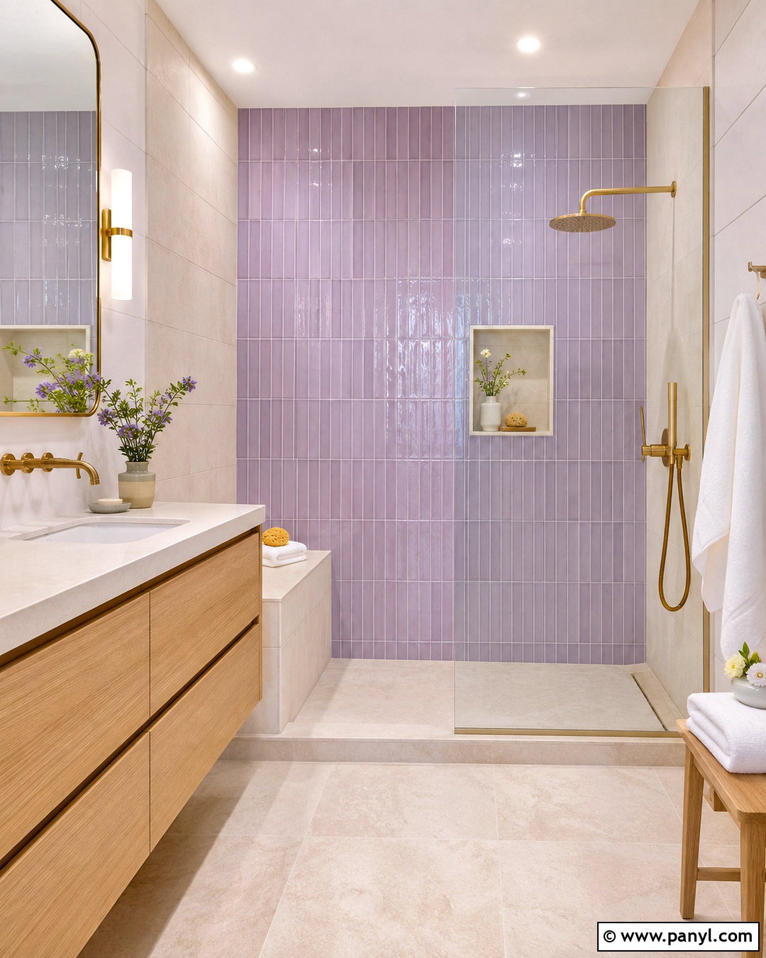 Lilac Bathroom With Walk-In Shower - 20 lilac bathroom ideas