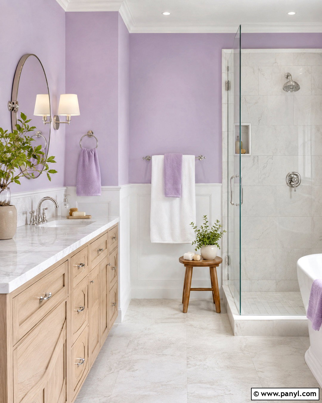 Lilac Bathroom With White Marble - 20 lilac interior ideas