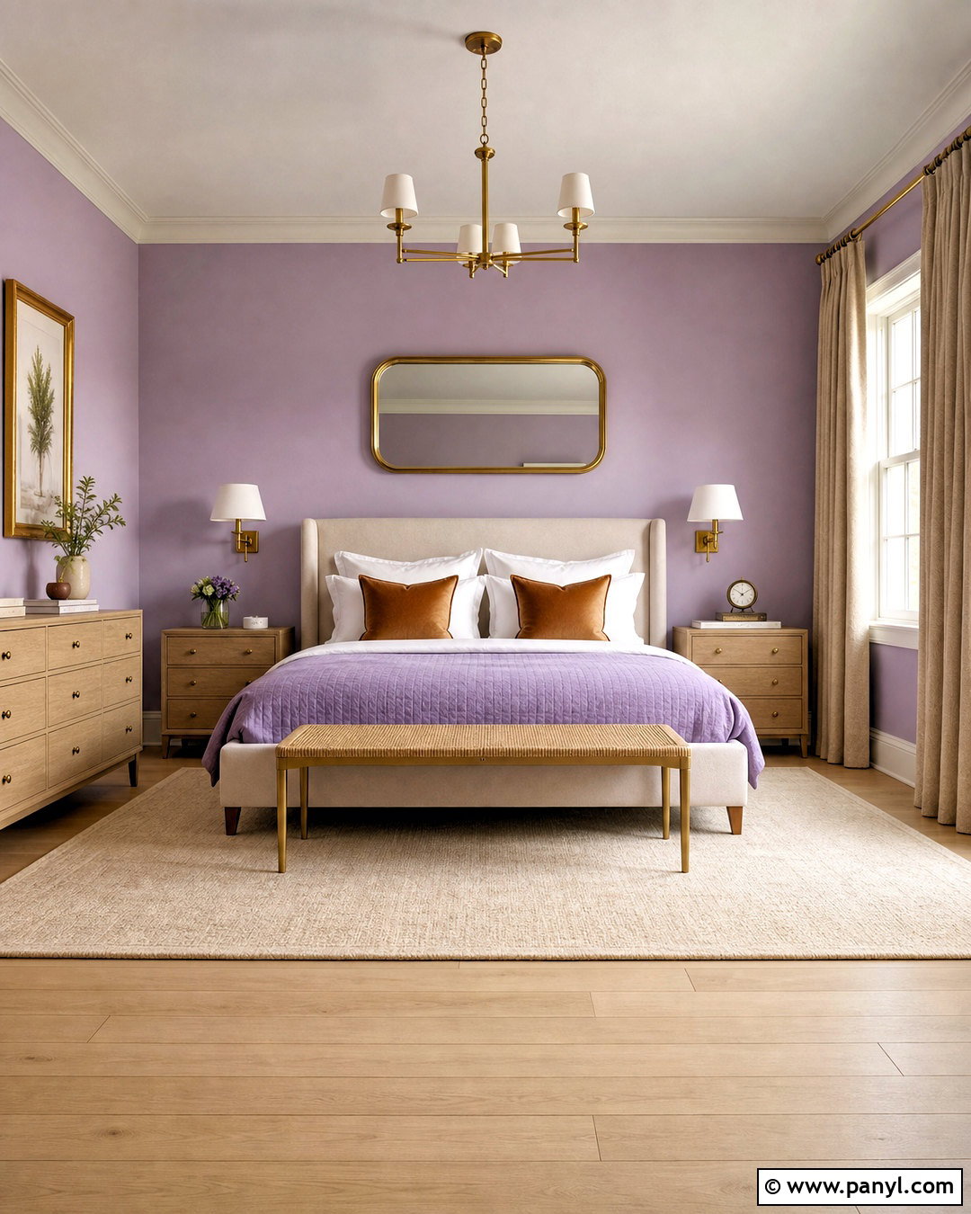 Lilac Bedroom Walls With Brass Accents - 20 lilac bedroom walls