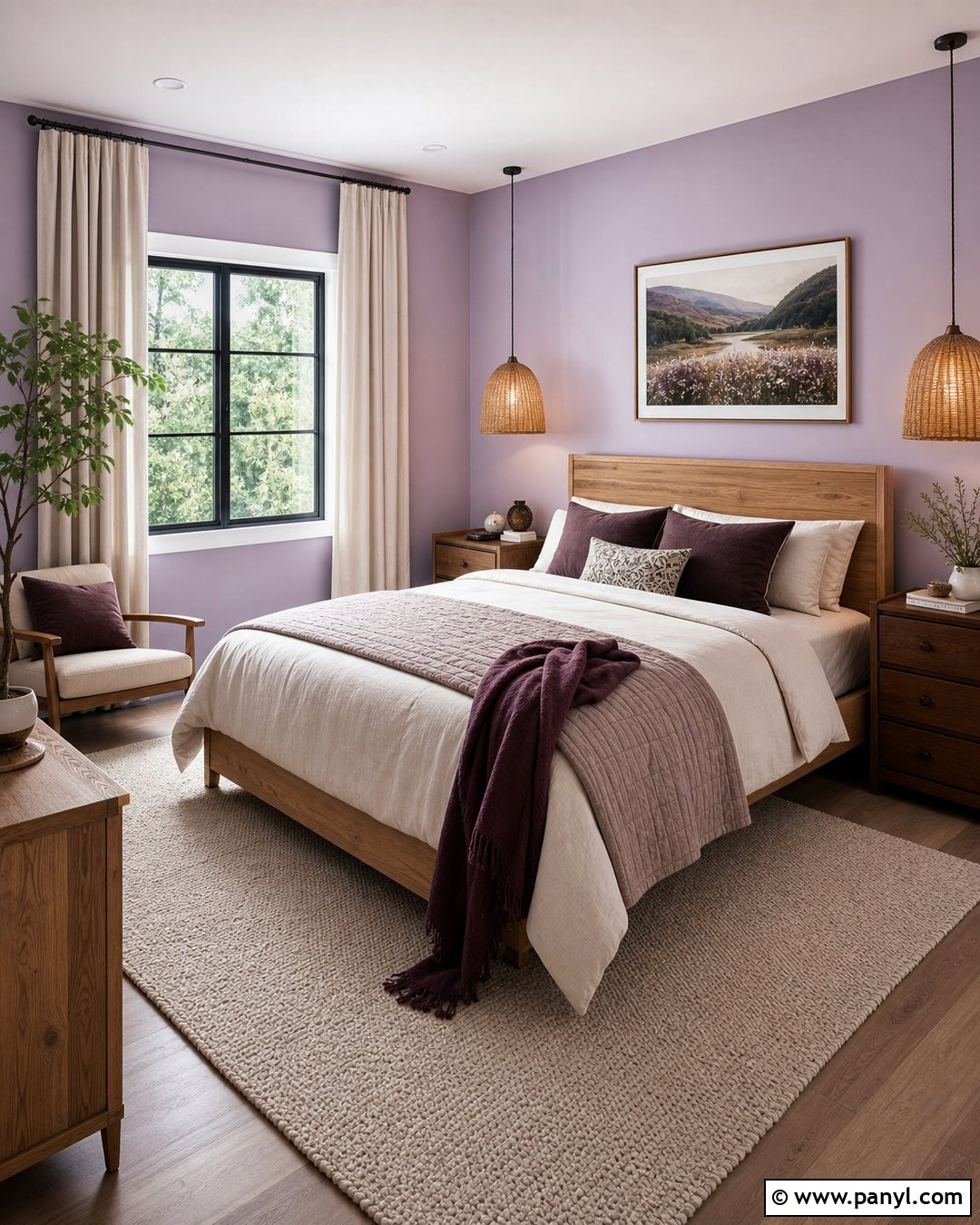 Lilac Bedroom Walls With Natural Wood - 35 lilac walls