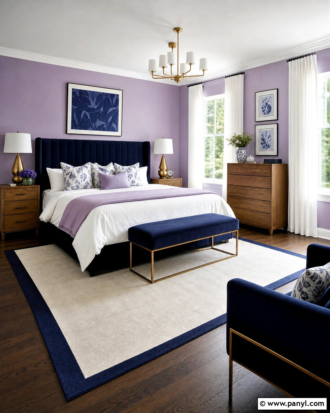 Lilac Bedroom Walls With Navy Accents - 20 lilac bedroom walls