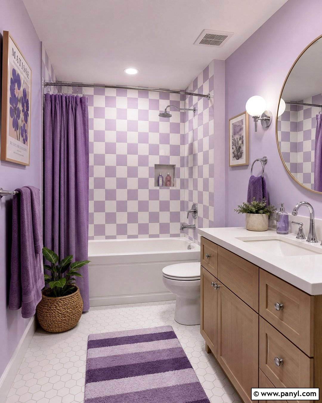 Lilac Checkerboard Bathroom Tile - 20 Purple Patterned Bathroom Wall Ideas