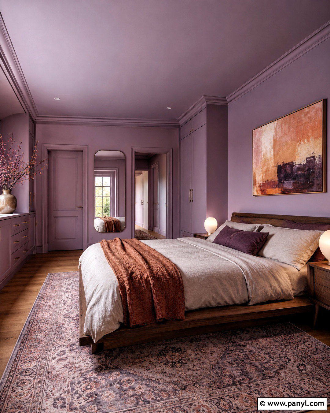 Lilac Color-Drenched Bedroom - 20 lilac wall paint ideas