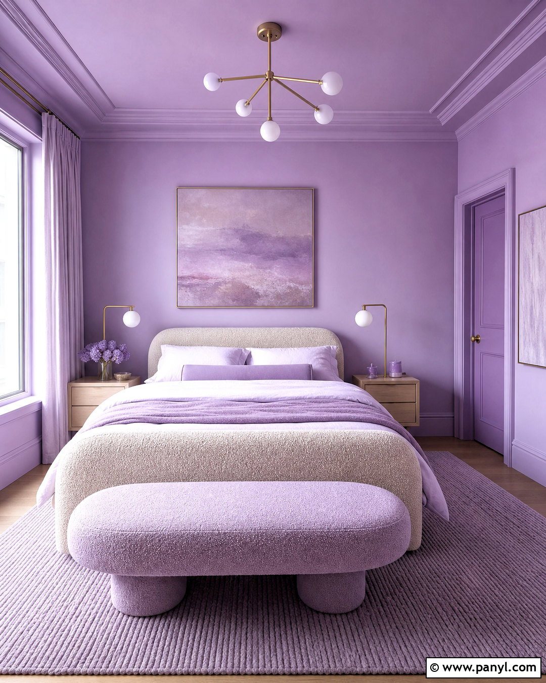 Lilac Color-Drenched Bedroom - 20 purple wall painting ideas bedroom ideas