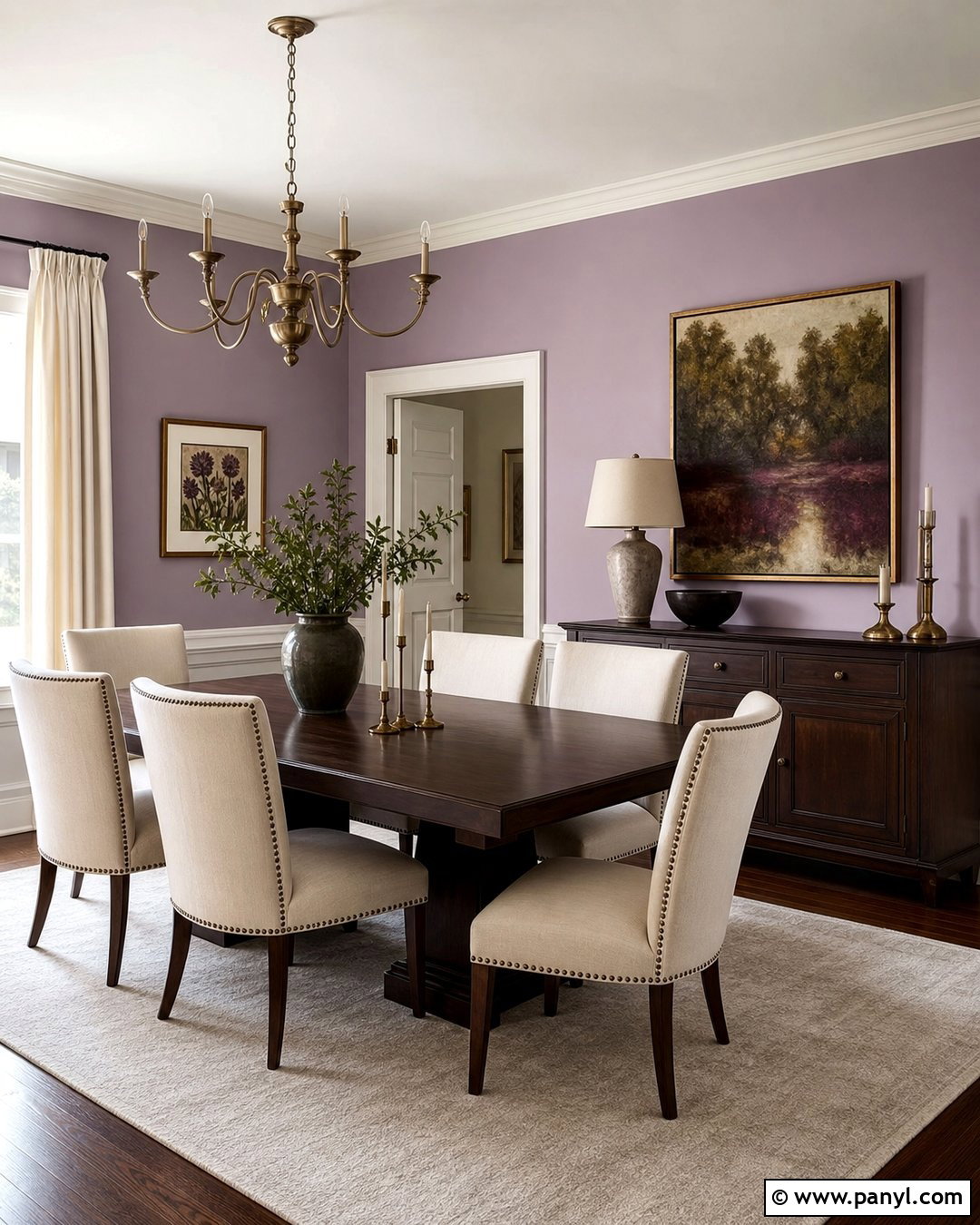 Lilac Dining Room Walls With Dark Wood - 35 lilac walls