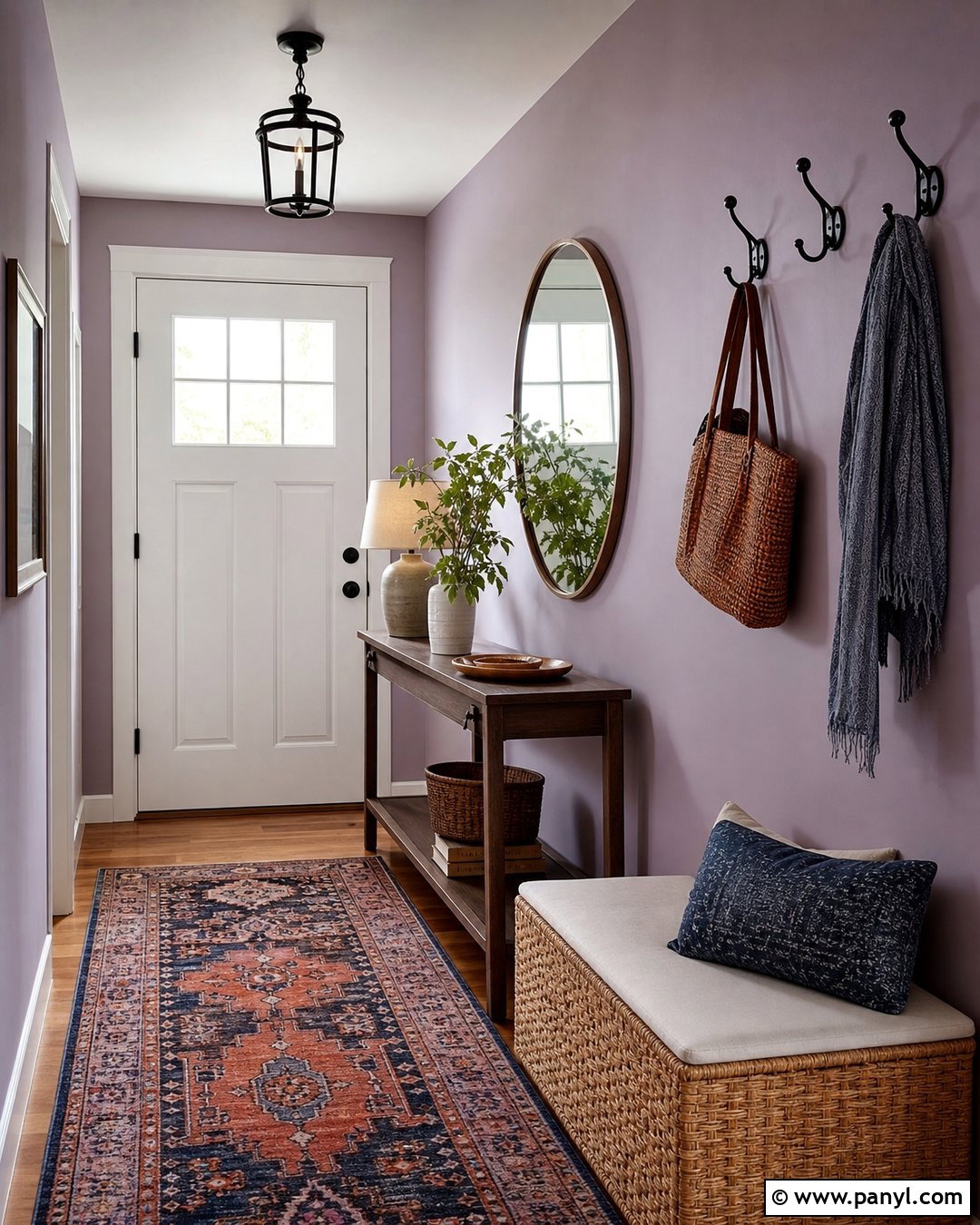 Lilac Entryway Walls With A Wood Console - 35 lilac walls