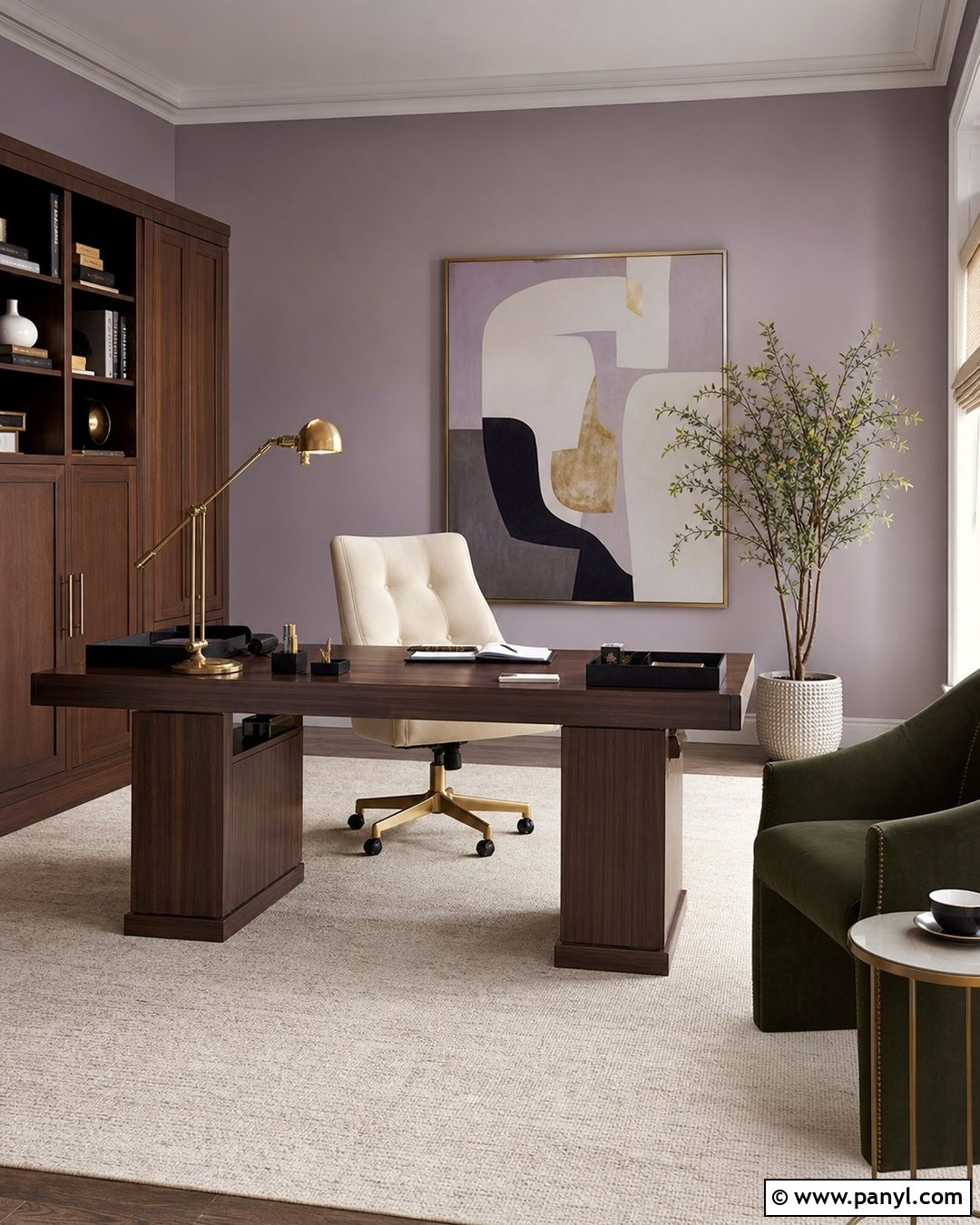 Lilac Home Office Walls With Walnut Desk - 35 lilac walls