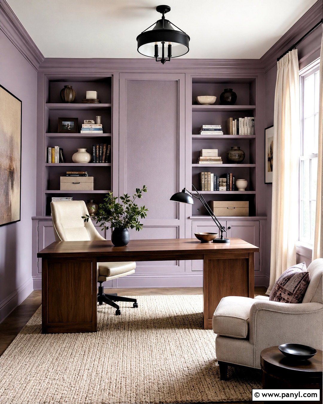 Lilac Home Office With Built-In Storage - 20 lilac interior ideas