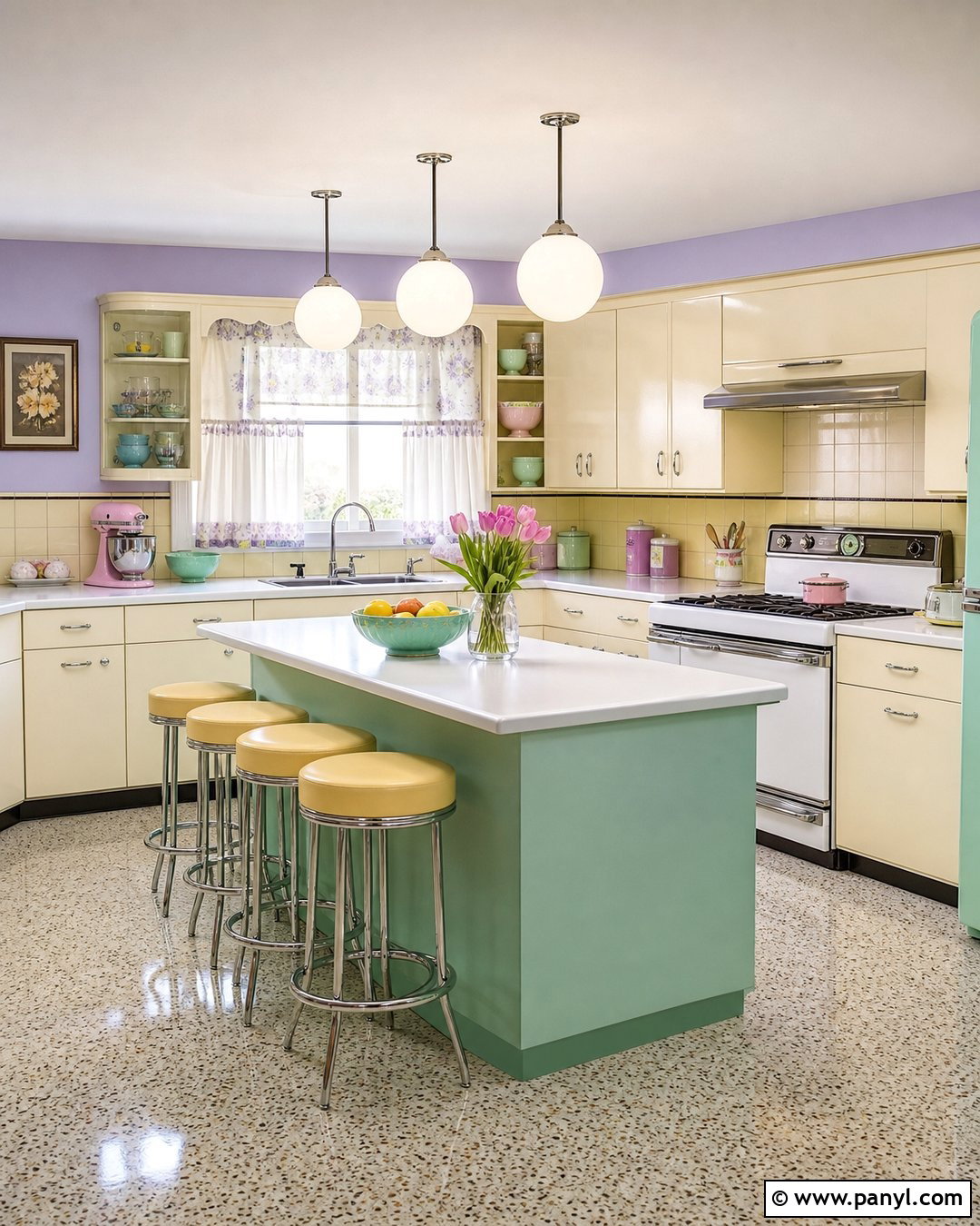Lilac Kitchen Walls In A Retro Kitchen - 25 lilac kitchen walls