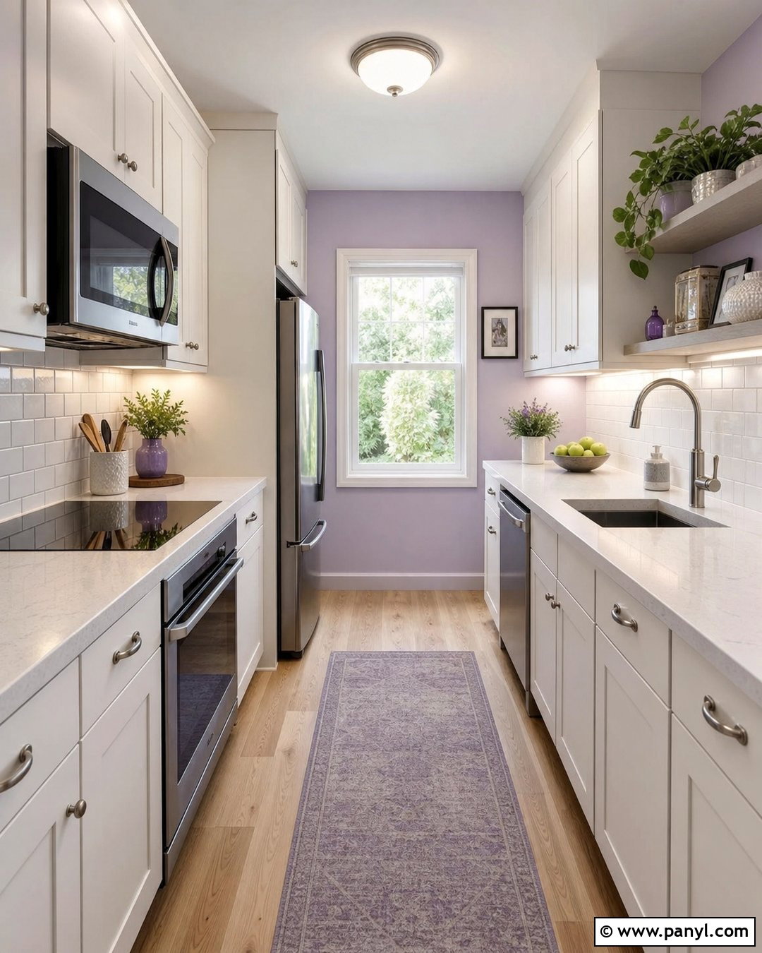 Lilac Kitchen Walls In A Small Galley - 25 lilac kitchen walls