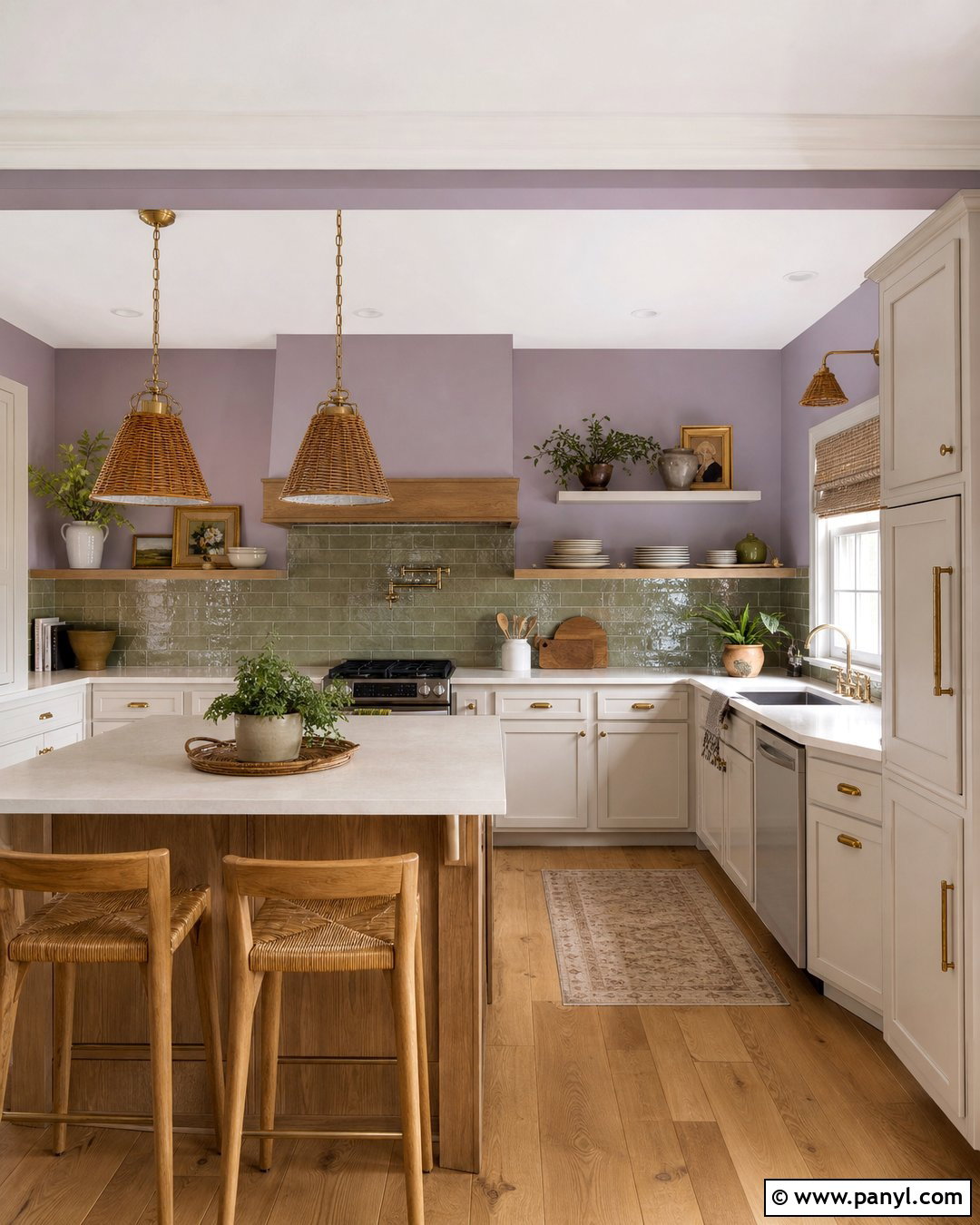 Lilac Kitchen Walls With Green Zellige Tile - 25 lilac kitchen walls